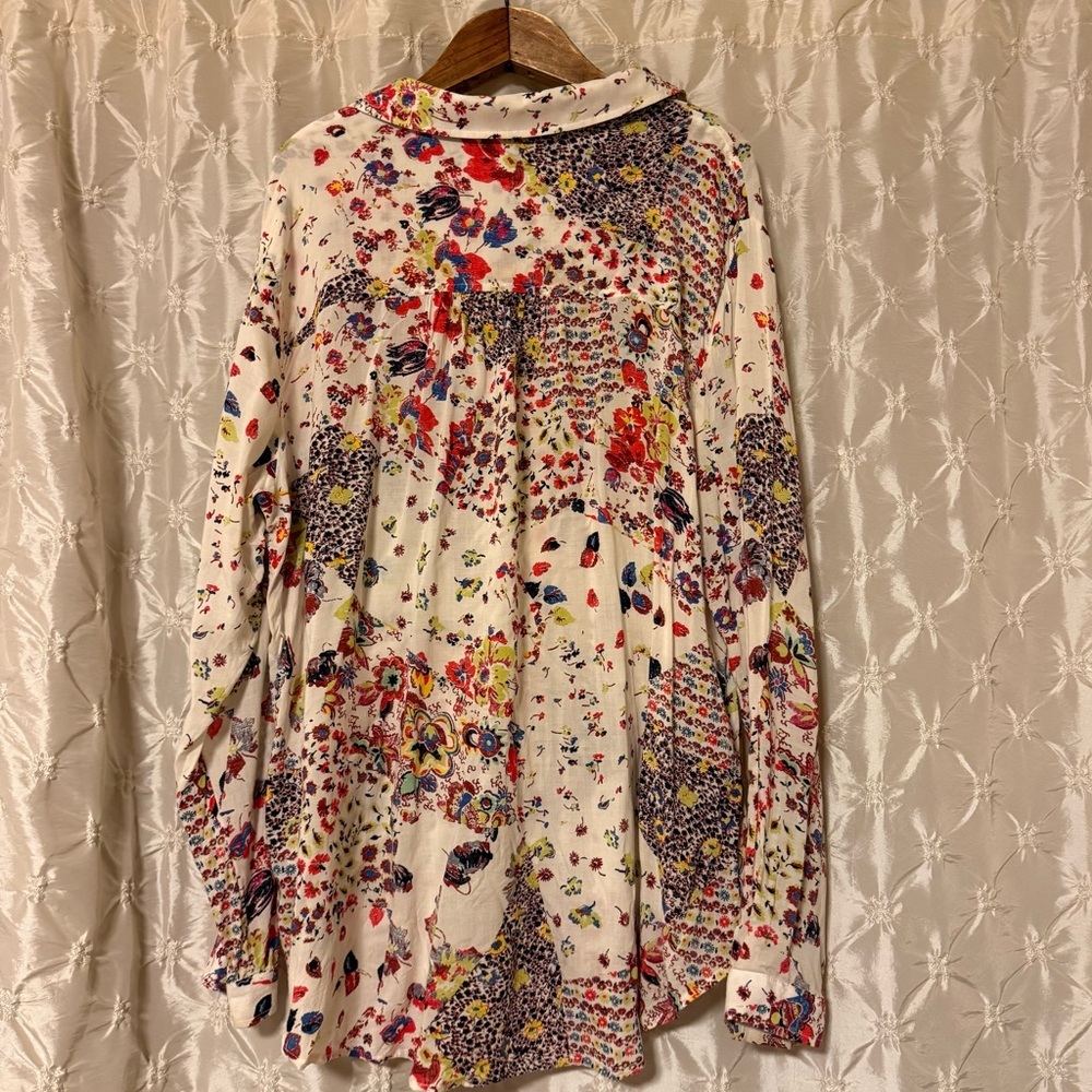 Pilcro Anthropologie The Romy Relaxed Shirt Cream Floral Print Button Front Top - Picture 4 of 10